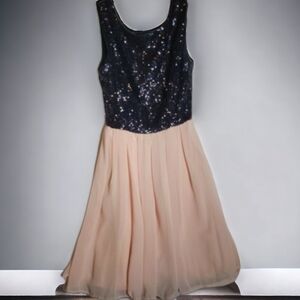 B Darlin SZ9 Navy Blue/Pale Pink Sequin Party Cocktail Dress